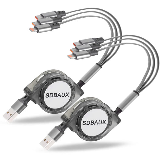 SDBAUX Multi USB Charger Cable Retractable 3 in 1 Multiple Charging Cord Adapter with Mini Type C Micro USB Port Connectors Compatible with Cell