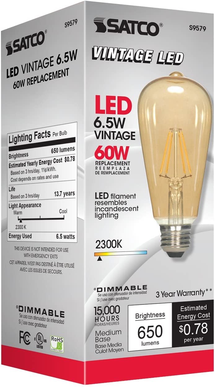 Satco 60W Equivalent Warm White ST19 Medium Base LED Amber Decorative Light Bulb - 1 Each