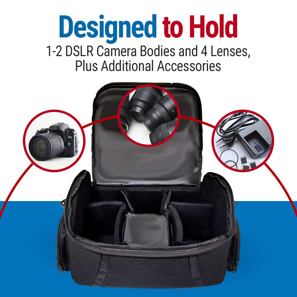 Vidpro DSLR and Video Camera Gadget Bag - Large Protective Case Includes Padded Dividers Handle and Shoulder Strap Compatible with Most Camera Brands