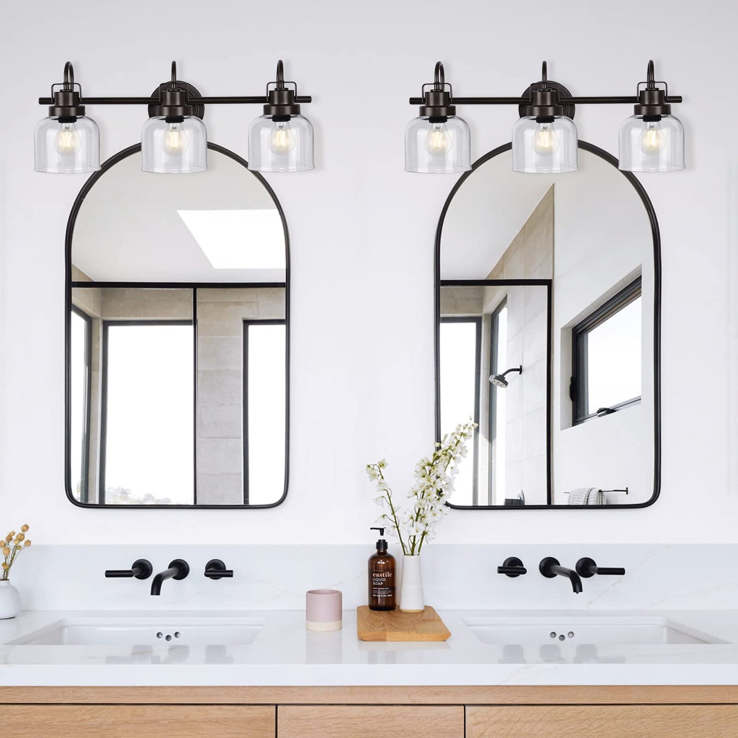 Bronze Bathroom Vanity Lights, 3-Light Vanity Light Fixtures for Bathroom, Oil Rubbed Bronze Vanity Light with Clear Glass Shade, Wall Sconces