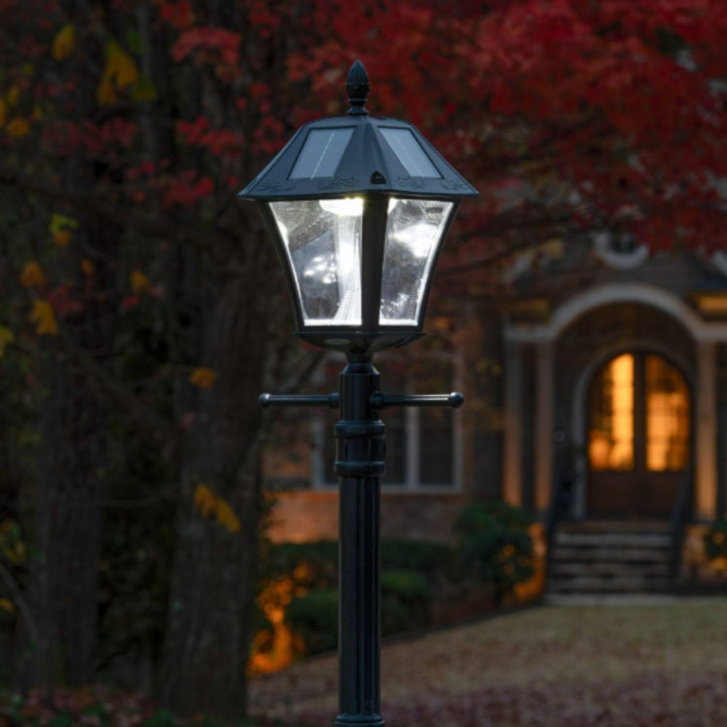 Gama Sonic Black Outdoor Solar Baytown II EZ Anchor Lamp Post, Bright White LED with EZ Anchor