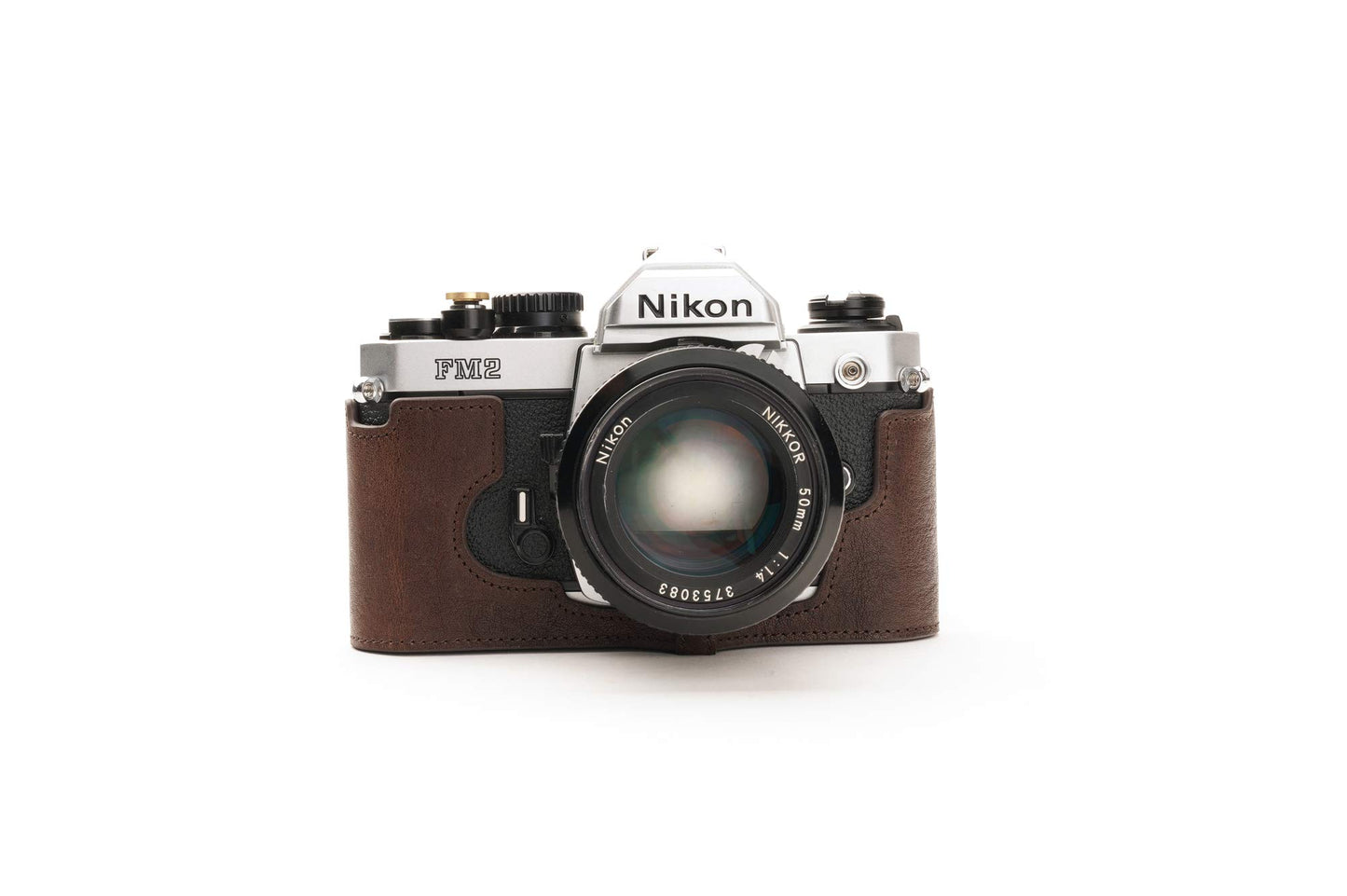 Nikon FM2 Case, BolinUS Handmade Genuine Real Leather Half Camera Case Bag Cover for Nikon FM2 FM FE FM2n FE2 With Hand Strap (Coffee)