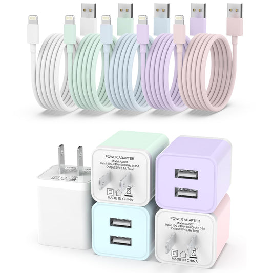 iGENJUN 5Pack iPhone Charger [MFi Certified], Dual Port USB Wall Charger Block Adapter with 6FT Lightning Cable Fast Charging Data Sync Cords…