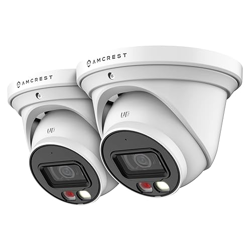 Amcrest 2-Pack UltraHD 4K (8MP) IP PoE AI Camera, 49ft Nightcolor, Security Outdoor Turret Camera, Built-in Mic, Human Detection, Active Deterrent