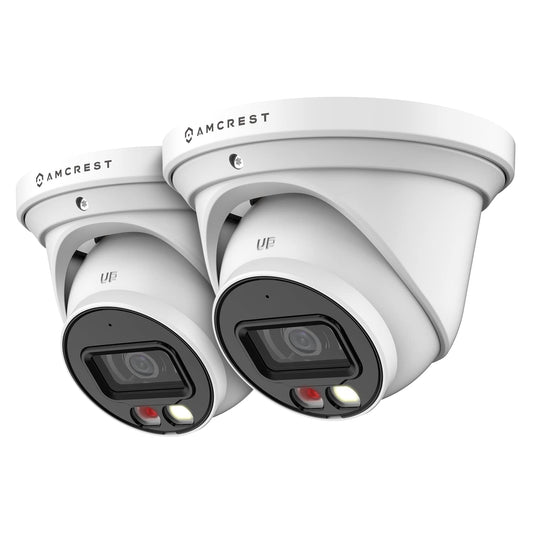 Amcrest 2-Pack UltraHD 4K (8MP) IP PoE AI Camera, 49ft Nightcolor, Security Outdoor Turret Camera, Built-in Mic, Human Detection, Active Deterrent