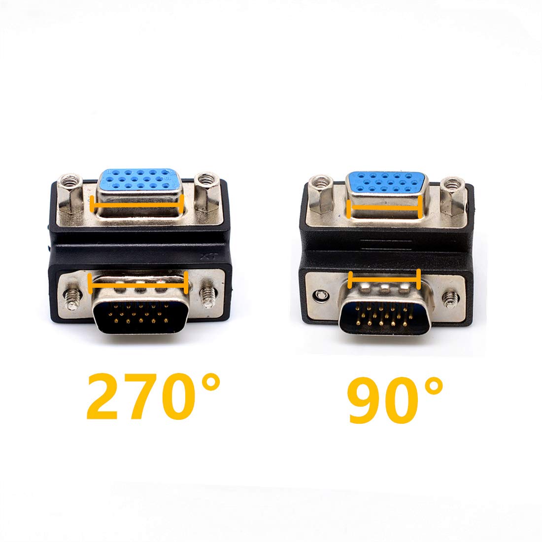 Ganasome DB15 Right Angle Female VGA to Male VGA Cable Adapter - 90 Degree Connector