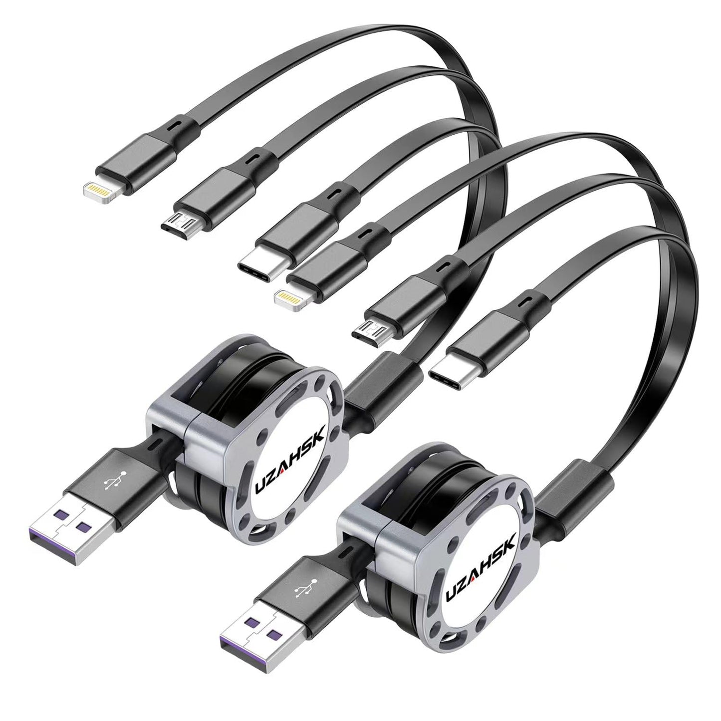 UZAHSK Multi Charging Cable 4ft 3 in 1 USB Retractable Phone Charger Cable with Type C/iOS/Micro USB Port Connector, Compatible with Cell Phones