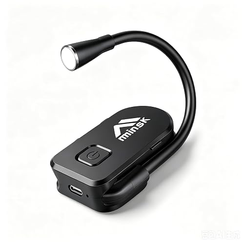 Minsk Bed Reading Light, Clip On Book Lamp with 360° Flexible Neck, Eye Protect 3 Color Stepless Dimming Light, USB Rechargeable Bedside Reading Light