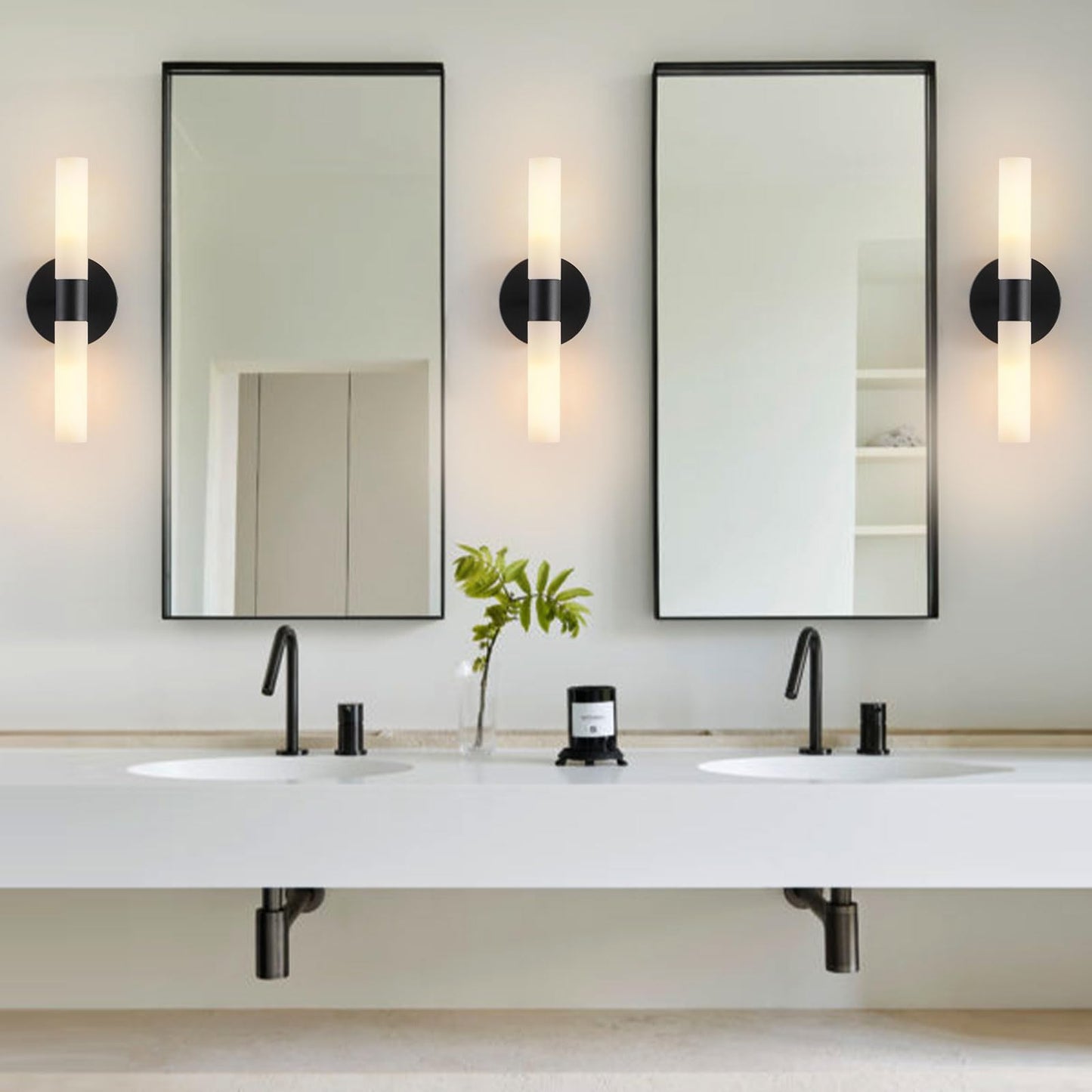 KUZZULL Wall Sconces Set of Two Matte Black Bathroom Wall Sconce Light Set of 2 Modern Wall Light Fixtures Metal Sconces Wall Lighting with White
