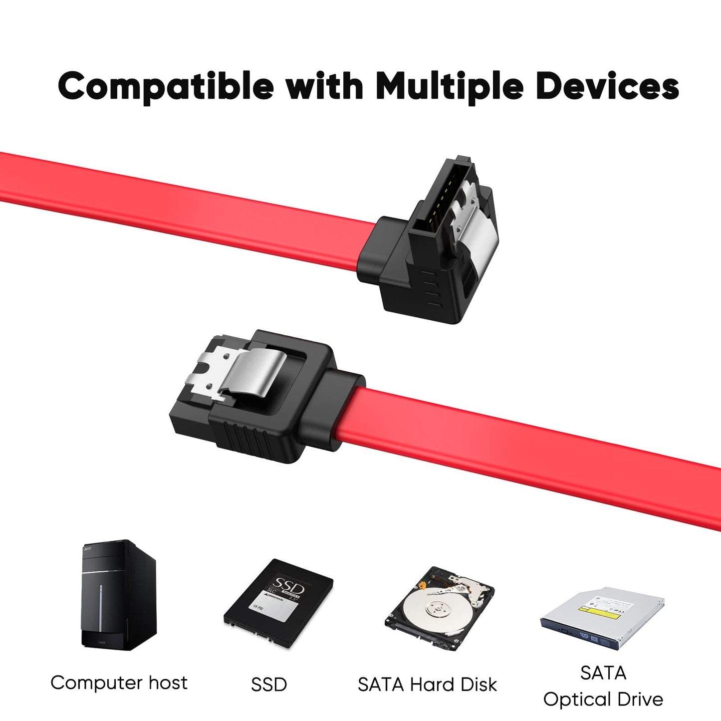 CableCreation SATA III Cable, [2-Pack] 8-Inch/0.6FT SATA III 6.0 Gbps 7pin Female to Downward Right Angle Female Data Cable with Locking Latch