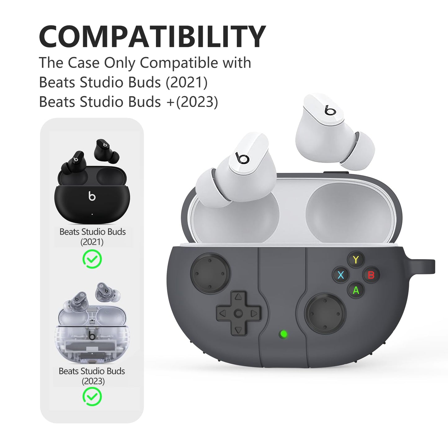 Beats Studio Buds Plus Case Cover, 2021/2023 New Beats Studio Buds, Wireless Earbuds Silicone Case Accessories with Keychain, Dark Grey