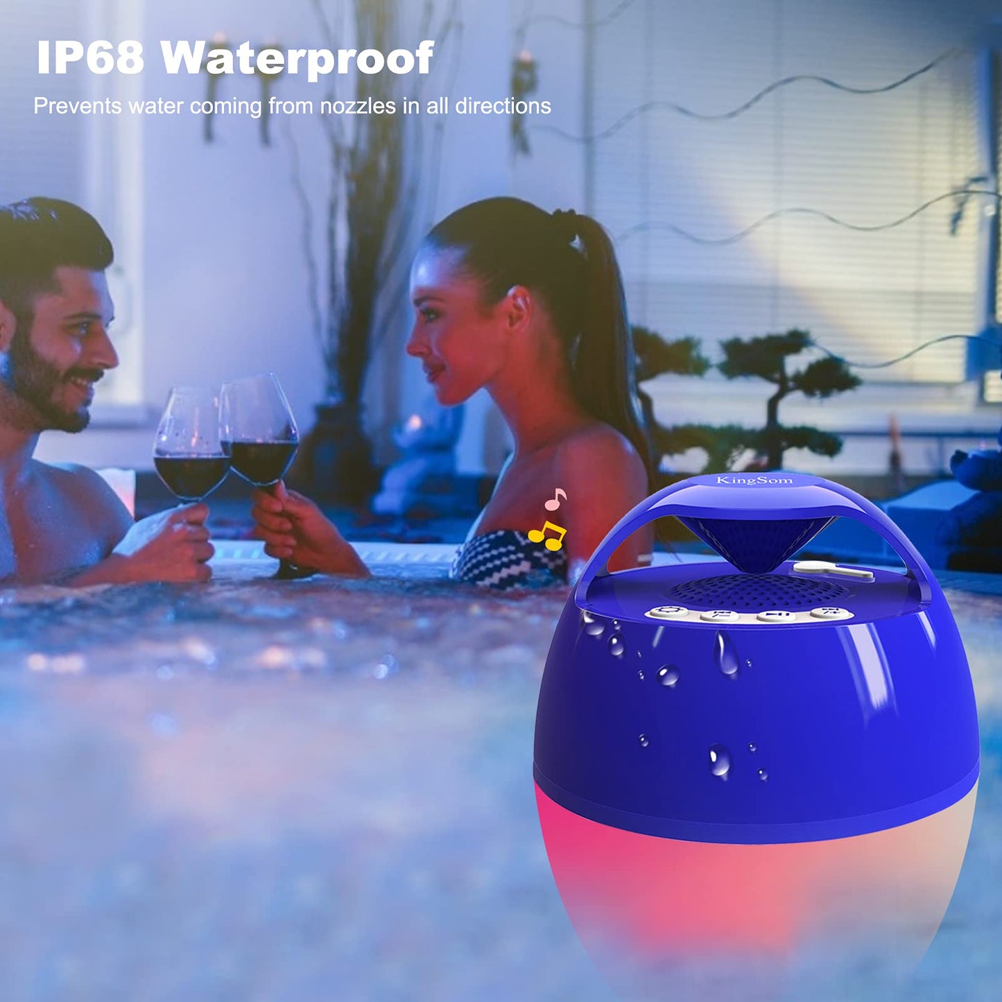 Portable Bluetooth Pool Speakers,Hot Tub Speaker with Colorful Lights,IP68 Waterproof Floating Speaker,360° Surround Stereo Sound,85ft Bluetooth