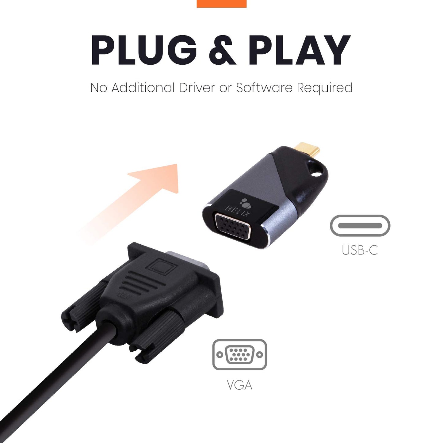 Helix USB Connect USB-C to VGA Adapter, USB Device to VGA Display,Travel Size