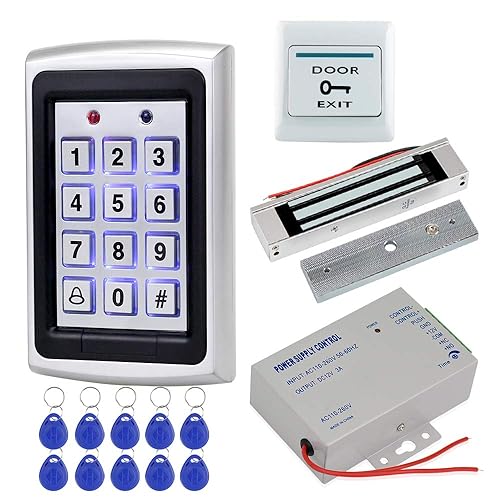 HFeng Full Kit Door Access Control System 125KHz RFID Keypad Reader Metal Case + 180KG Electromagnetic Lock + DC12V 3A Power Supply Controller + Door
