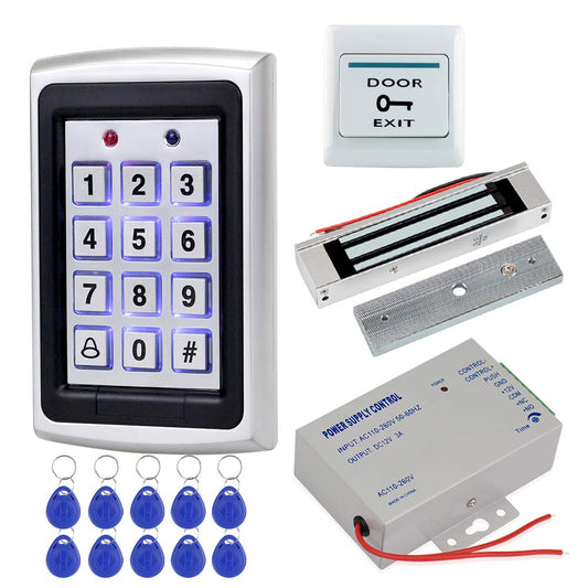 HFeng Full Kit Door Access Control System 125KHz RFID Keypad Reader Metal Case + 180KG Electromagnetic Lock + DC12V 3A Power Supply Controller + Door