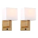 PERMO Set of 2 Wall Sconce Hardwired Light Fixtures Wall Light with White Linen Shades and On/Off Switch Modern Bedside Sconce for Bedroom Reading