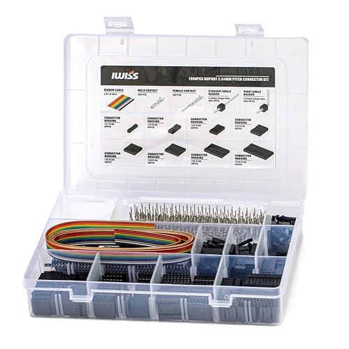 IWISS 1550PCS 2.54mm Pitch Dupont Connector Kit, Includes Pin Headers, Jumper Wire, Crimp Pins for RC Servo, Arduino, SMT, SATA, EPS, PCIe, Battery