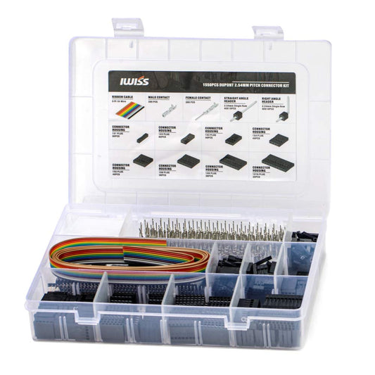 IWISS 1550PCS 2.54mm Pitch Dupont Connector Kit, Includes Pin Headers, Jumper Wire, Crimp Pins for RC Servo, Arduino, SMT, SATA, EPS, PCIe, Battery