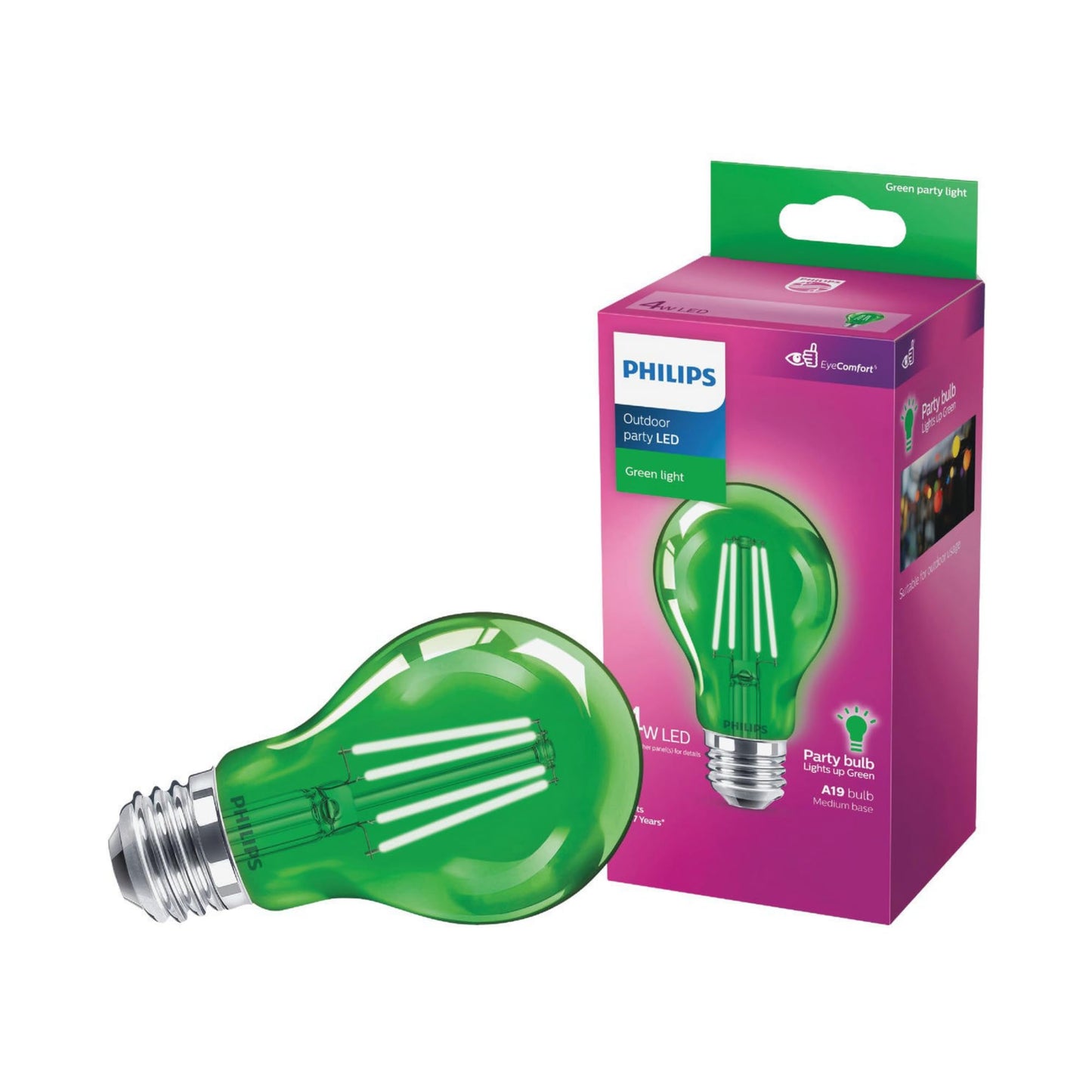 PHILIPS LED Non-Dimmable A19 Green Party Light Bulb - EyeComfort Flicker Free - E26 Base - 4W = 40W - Indoor