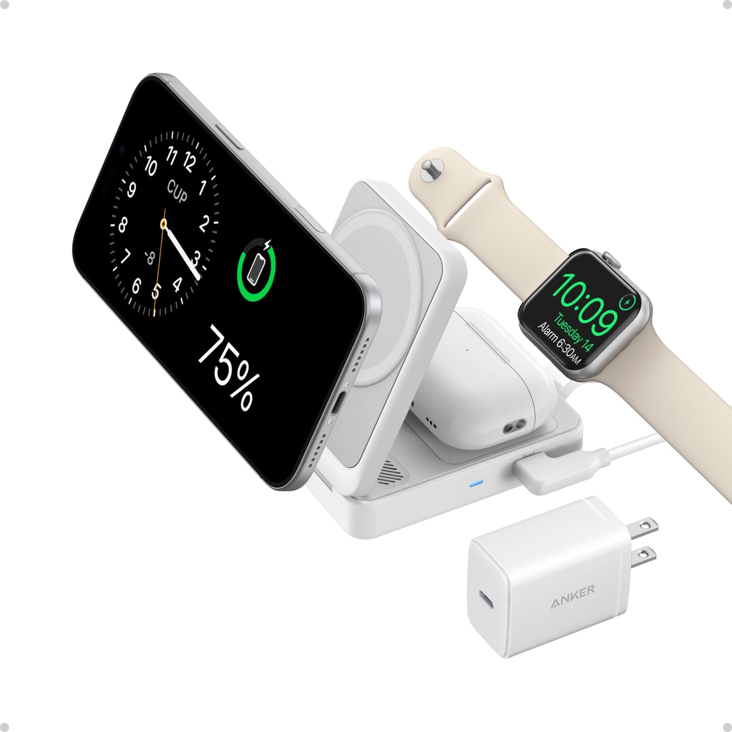 Anker MagGo 3 in 1 iPhone 17 Charging Station, MagSafe-Compatible Wireless Charger Stand, Qi2 Certified 15W Foldable Charger for iPhone