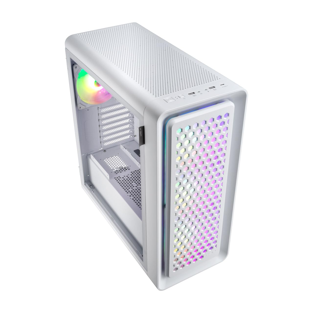 FSP CUT593 Series Full Tower Computer Case Dual Tempered Glass Side Panel 140MM ARGB Fan X4 (CUT593P, White)