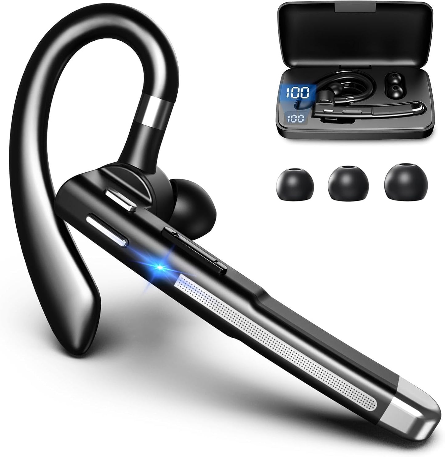 Champonic Bluetooth Headset, Wireless Bluetooth Earpiece with mic Trucker Headset for Phone Case Office Phones Built-in Microphone Headphones Manos