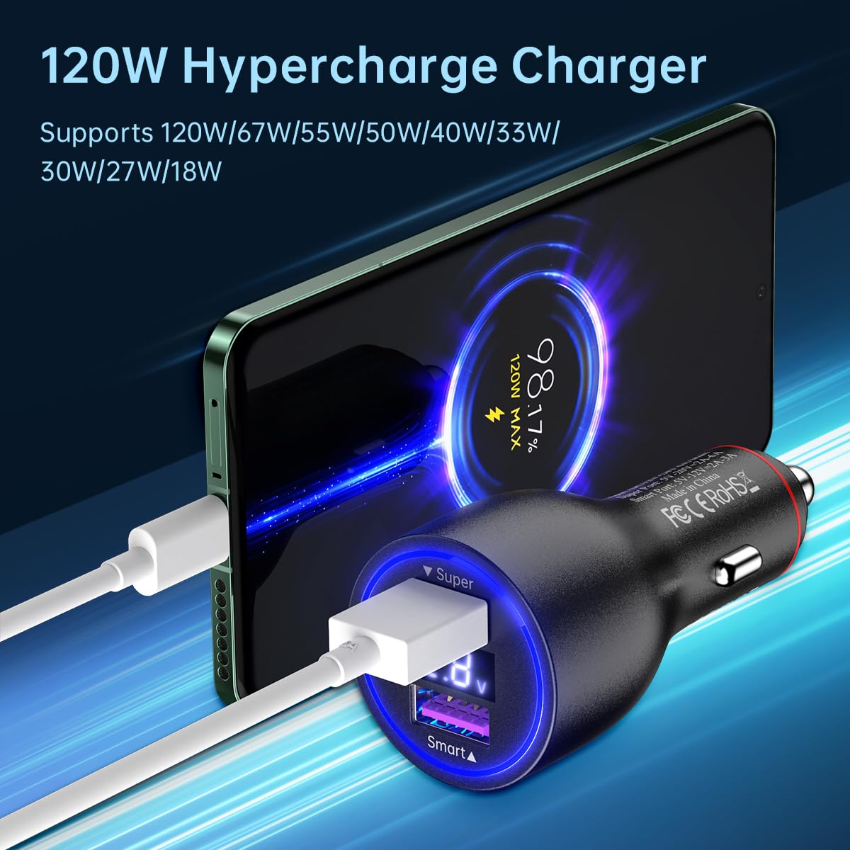 for Xiaomi Car Charger 120W 100W 90W 67W Hypercharge Fast Charger for Xiaomi 17 15 14 13 12 14t 13t 12t 12s Pro Lite Redmi Note K80 K70 K60 K50 Pro