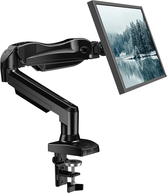 HUANUO FlowLift™ Single Monitor Mount, 13 to 32 Inch Monitor Arm, Adjustable Monitor Stand, Vesa Mount with Clamp and Grommet Base - Fits 4.4