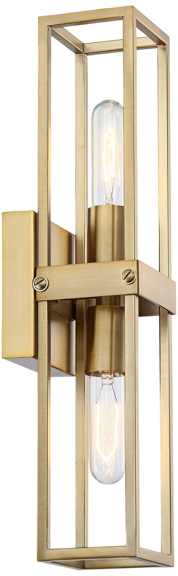 Possini Euro Design Fabrian Modern Wall Sconce Lighting Warm Brass Hardwired 18 3/4" High 2-Light Fixture Rectangular Open Frame for Bedroom Bathroom