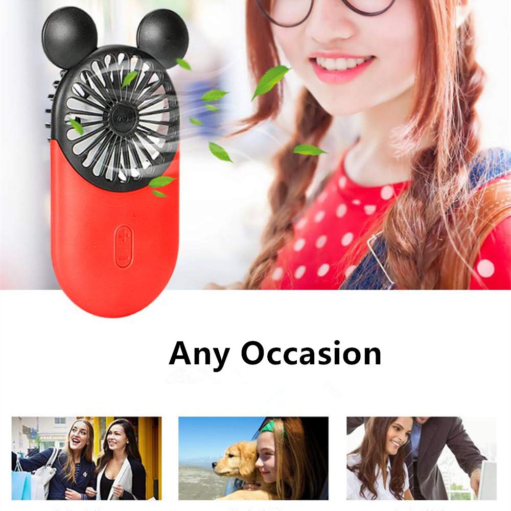FAYDOVE Cute Personal Mini Fan, Handheld Portable USB Charging Fan with Beautiful LED Lights, 3 Adjustable Speeds, Portable Stand for Indoor