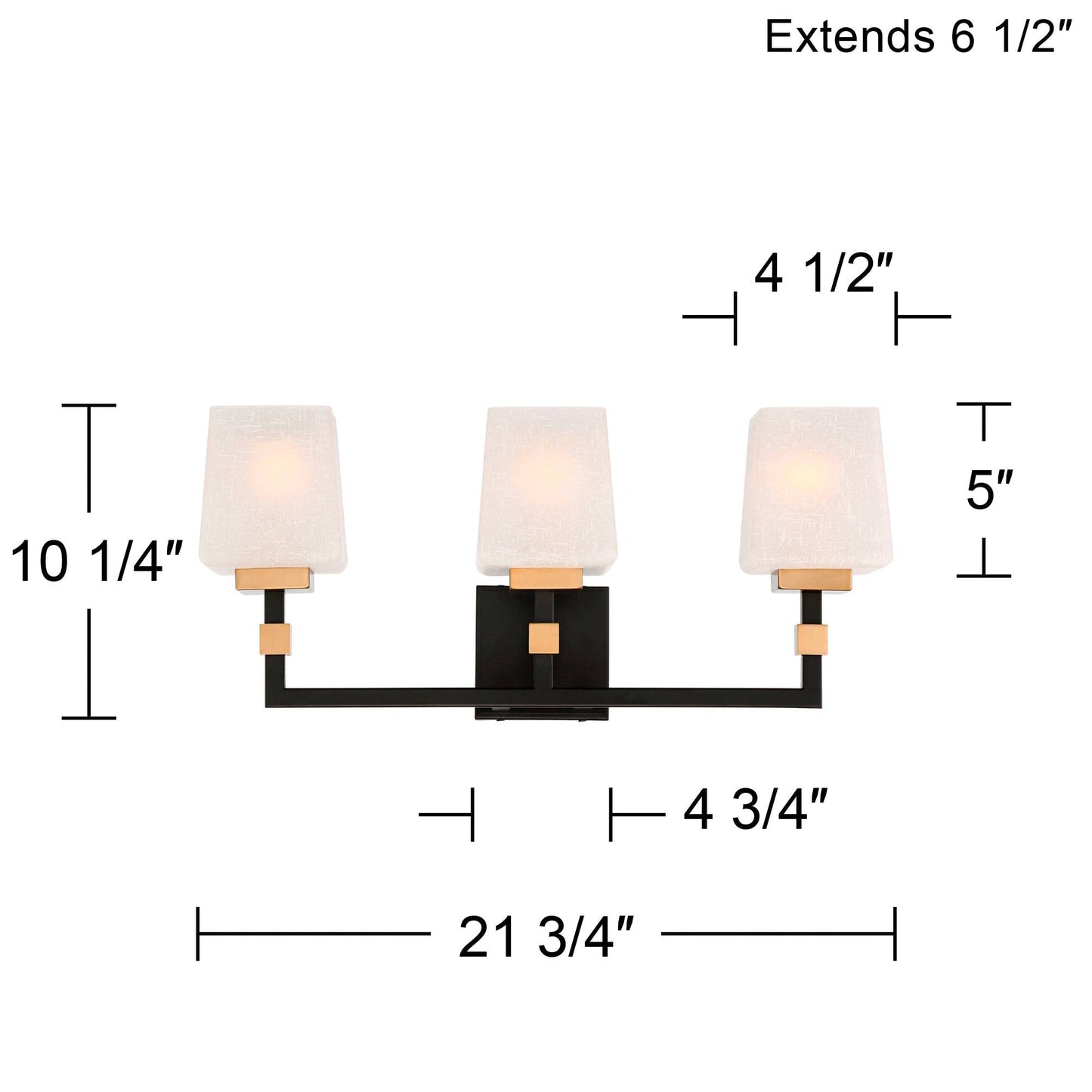 Possini Euro Design Beauregard Modern Industrial Wall Light Black Gold Metal Hardwired 21 3/4" Wide 3-Light Fixture Mounted Square Linen Glass Shade