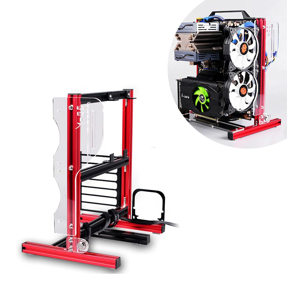 ITX (17 x 17cm) ATX MATX PC Motherboard Case Frame, Open Bare Metal Air Water Cooling Fan Stand Chassic Test Bench Vertical Rack Computer Board