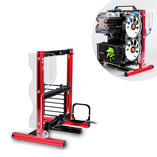 ITX (17 x 17cm) ATX MATX PC Motherboard Case Frame, Open Bare Metal Air Water Cooling Fan Stand Chassic Test Bench Vertical Rack Computer Board