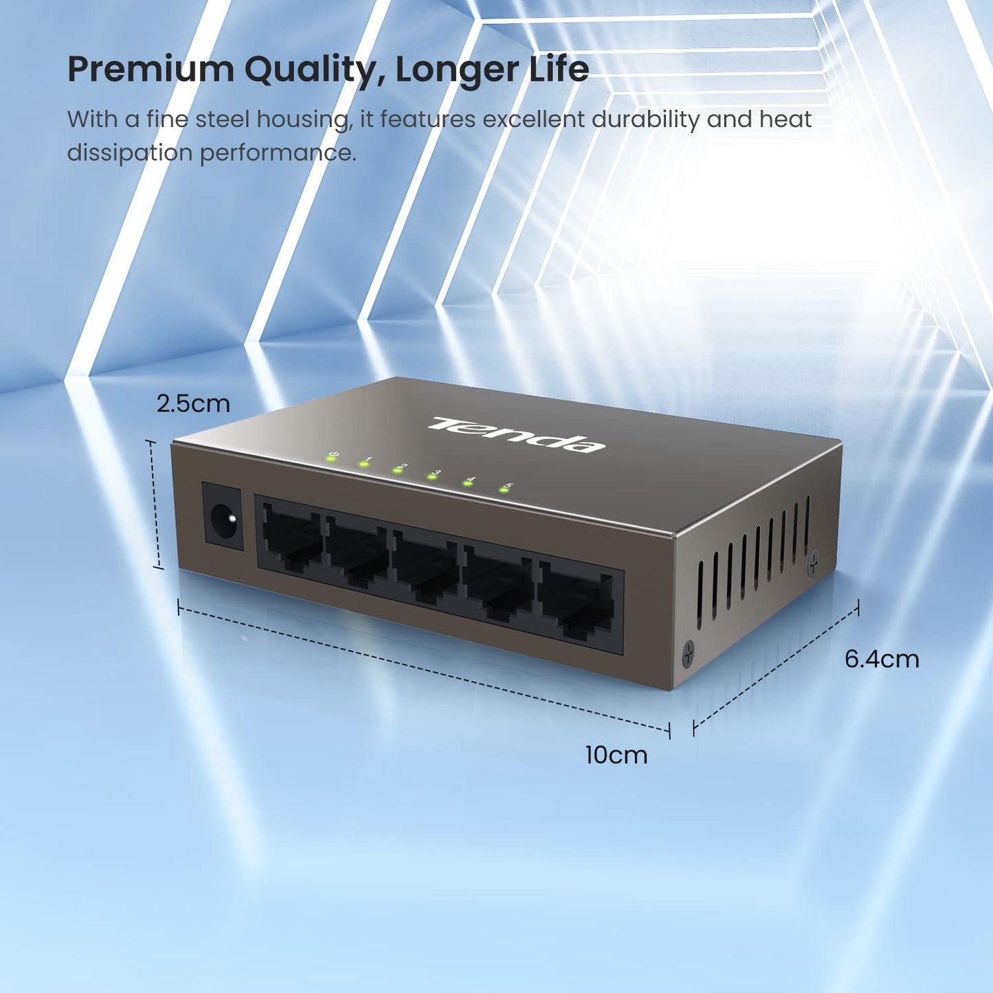 Tenda TEF1005D, 5-Port 10/100Mbps Fast Ethernet Unmanaged Switch, Network Hub, Ethernet Splitter, Plug & Play, Fanless Metal Design, Desktop or Wall