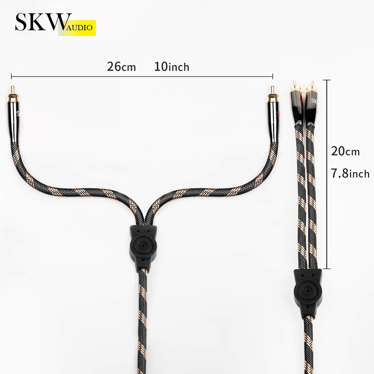 SKW RCA Y Splitter Cable 1 Male to 2 Male Subwoofer Cord, BG Series Ultra-high Purity Copper RCA Y Cable with OD 7.0mm, Multiple Shield Stereo Audio
