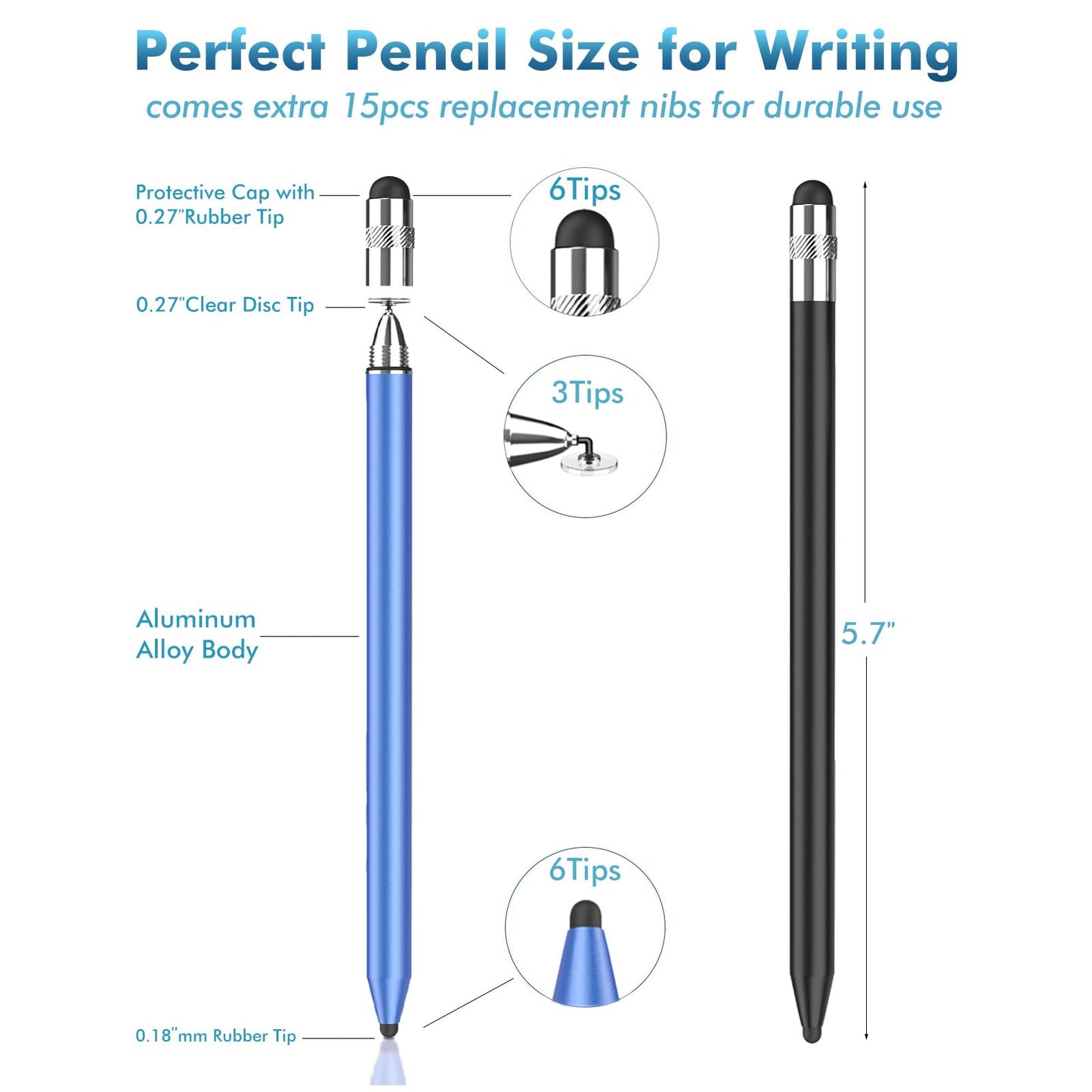 Stylus Pen for Touchscreen, 3-in-1 Rubber Disc Stylus, High Sensitivity and Precision, Universal Stylus Pen Compatible for Ipad,iPhone Android Kindle