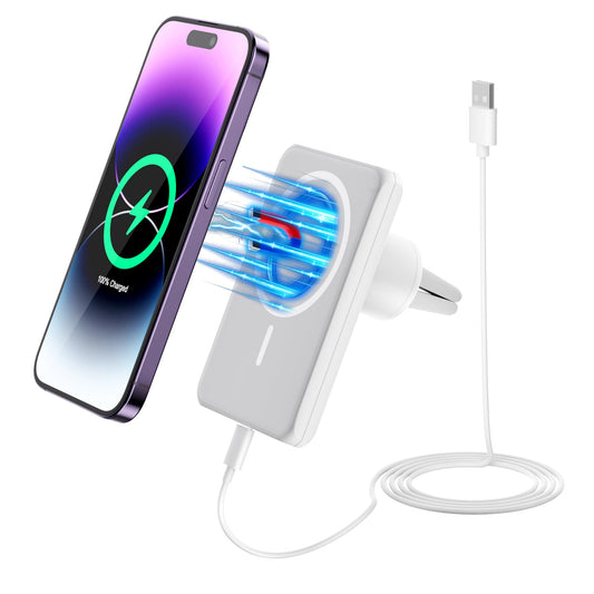 7.5W MagSafe Wireless Car Charger Mount Pro Strong Magnetic Vent Holder for iPhone 17/16/15/14/13/12 Series & More, 360° Rotation & Overheat