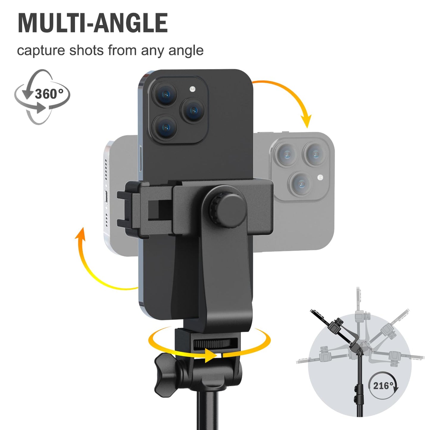 Liphisy 64” Tripod for Cell Phone & Camera, Phone Tripod with Remote and Phone Holder, Sturdy & Stable Height Adjustable Multi-Angle Shot Selfie Stick