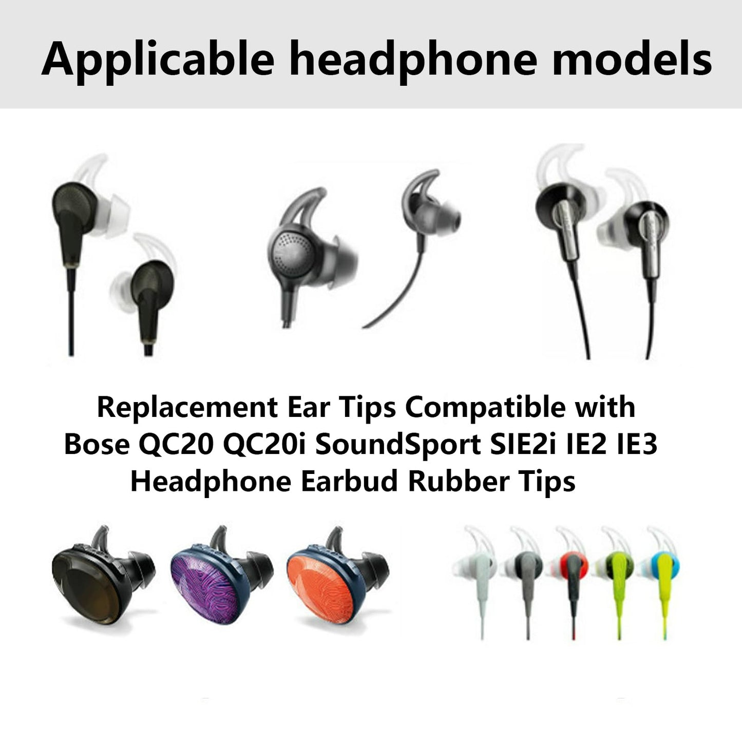 MMYQXI Silicone Replacement Earbud Tips Earbud Covers Compatible with Bose QC20 QC20i SoundSport SIE2i IE2 IE3 Headphone Earbud Rubber Tips Ear Tips…