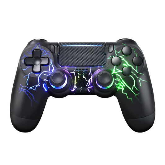 mone Wireless Controller for PS4/PS4 Pro/PS4 Slim & PC - Black Lightning Pattern RGB Illumination, Hall Effect Joystick, Dual Vibration, 6 - Axis