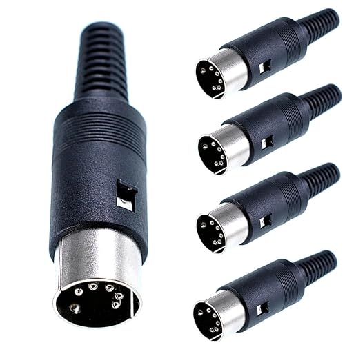 GANASOME 5 Pin DIN Male Plug, Black Plastic Handle, Solder Terminal Type for Audio Video & Control Signals, 5-Pack