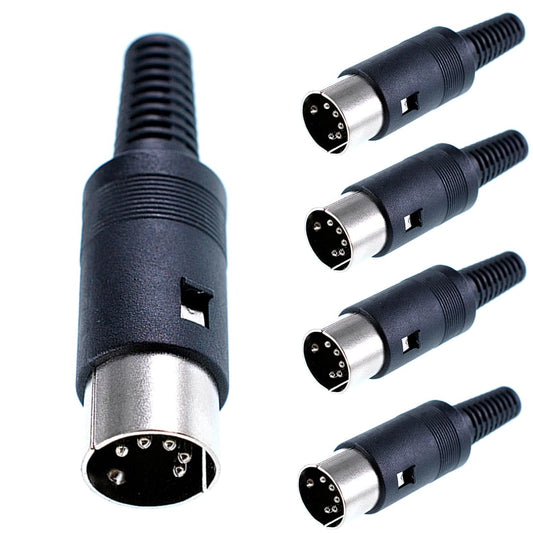 GANASOME 5 Pin DIN Male Plug, Black Plastic Handle, Solder Terminal Type for Audio Video & Control Signals, 5-Pack
