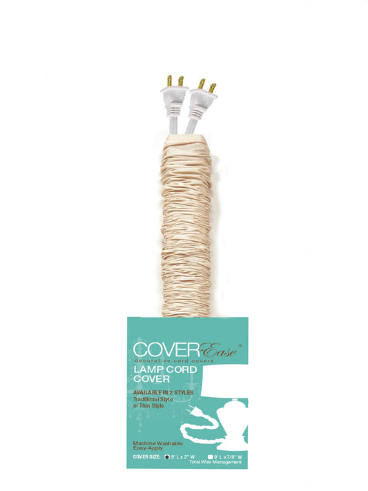 Cream COVEREase Lamp Cord Cover 9 ft Faux Silk Fabric Cover - Cable Sleeve, Wire Cover, Cord Hider for Cable Management for Electrical Lighting