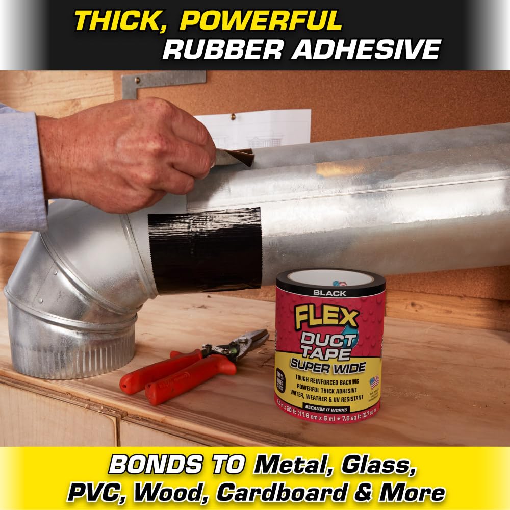 Flex Duct Tape, Super Larga, 11.6 cm x 6 m (0.7 sq m), Bianco, Resistente, Multi-superficie, Acqua, Intemperie, Raggi UV, Facile da Strappare