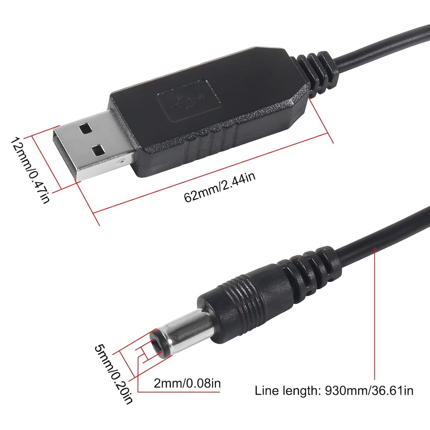 10pcs DC Connectors Plug Kit 5.5 x 2.1mm Connectors Kit Universal Laptop Input DC Plug Set Power Adapter Tips with Converter Cable 5V to DC 12V