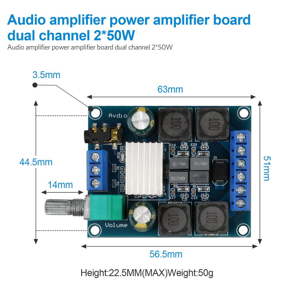 2Pcs Digital Amplifier Board,TPA3116D2 Dual Channel Audio Stereo AMP High Power Digital Subwoofer Power Amplifier Board 2x50W 5V 12V 24V for Store