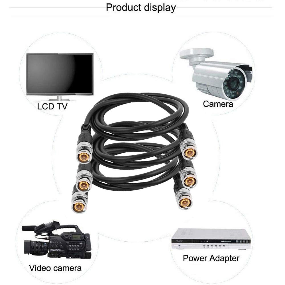 JOINSI 5-Pack 5ft BNC Male to BNC Male Jumper 75-Ohm Cable Extension Connector for CCTV DVR to TV System