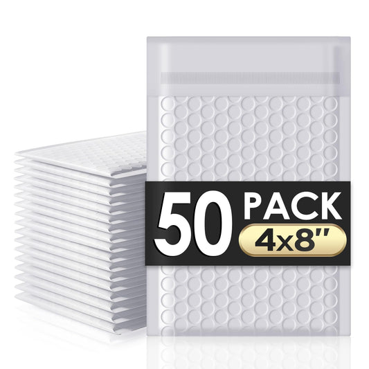 packbabol Bubble Mailers 4x8" 50 Pack Grey and White Padded Envelopes Mailers Waterproof Usable Size 4x7 Self-Seal Padded Mailing Envelopes Bubble