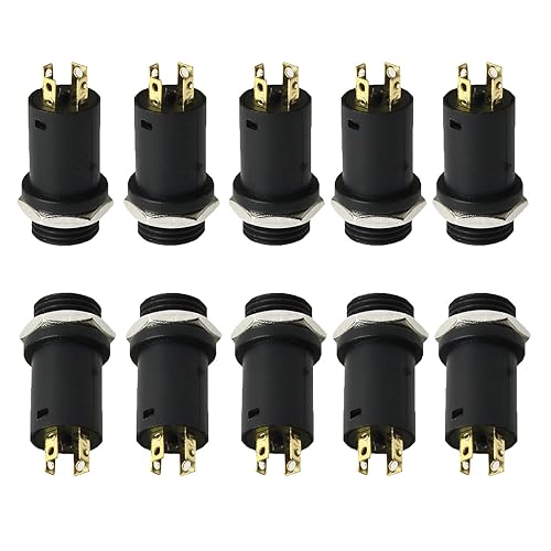 RLECS 10pcs 3.5mm Mini Stereo Female Jack Socket Plug with Nut, 3.5MM Mini Stereo Panel Mount Jack Solder Connector 4-Pole Gold-Plated, 3.5 mm