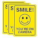 3Pack Smile You're On Camera Video Surveillance Signs 10x7 Inches Anti Rust Aluminum UV Protected Reflective Signs for Home Business CCTV Security